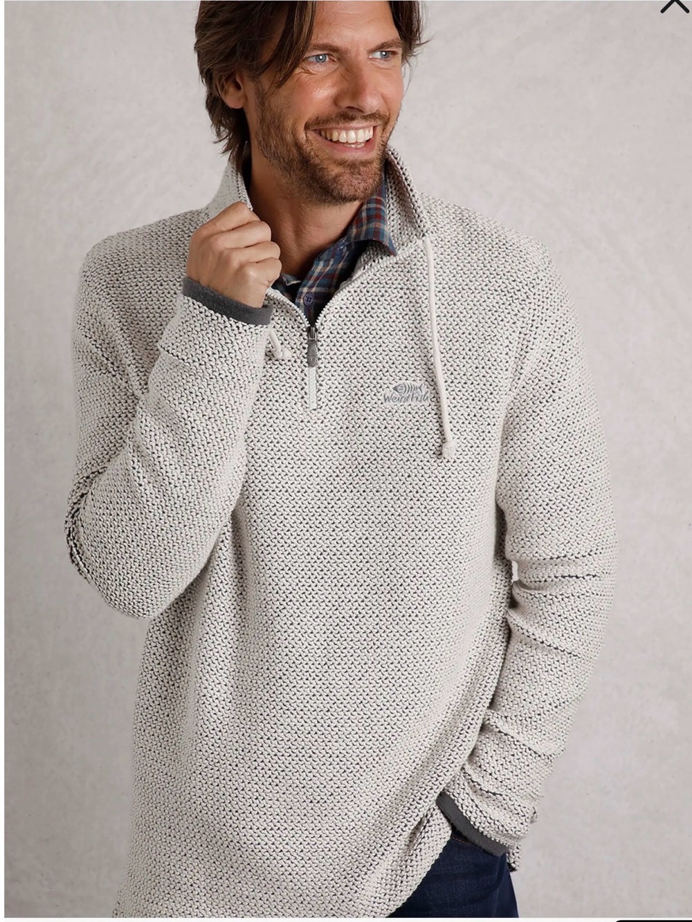 Weird Fish CruiserMen's Quarter-Zip Macaroni Knit Pullover Sweater - Light Gray